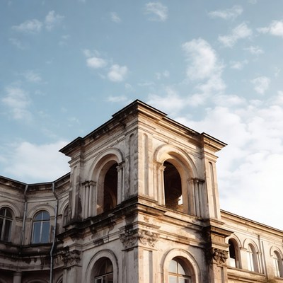 Historic Stone Tower on Blue Sky