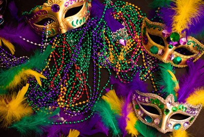 Colorful Mardi Gras Masks and Beads