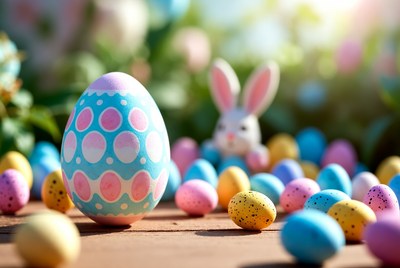 Colorful Easter eggs with bunny
