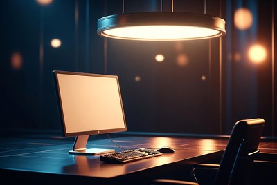 Modern Desk with Computer and Lamp