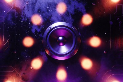 Purple speaker with neon lights