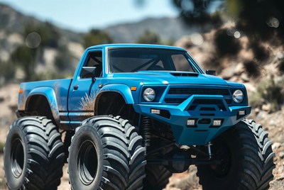 Blue Monster Truck on Mountain Trail