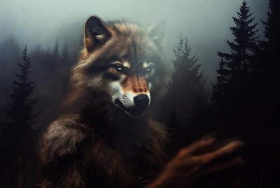Majestic Wolf in Foggy Forest