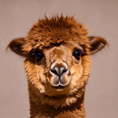 Closeup of fluffy alpaca face