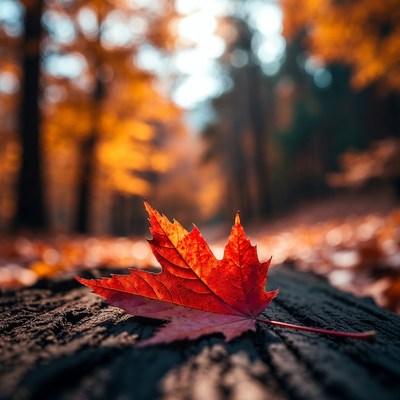 Red maple leaf on log