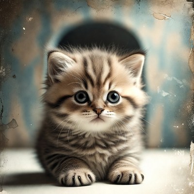 Cute tabby kitten in cat door