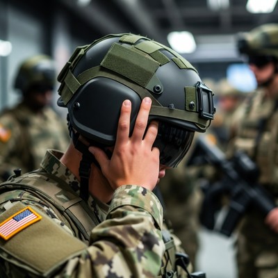 Soldier Adjusting Tactical Helmet