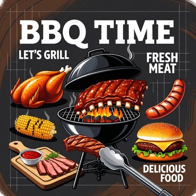 BBQ Time Grilled Meats Illustration