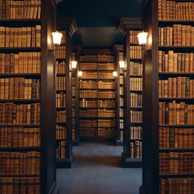 Grand Library with Tall Bookshelves