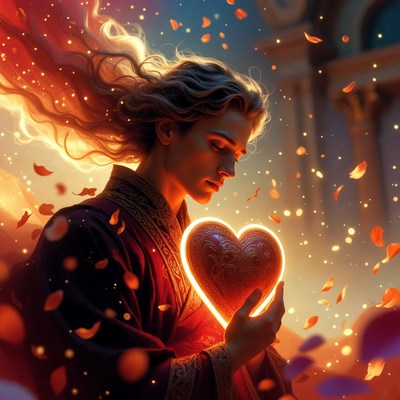 Man holding glowing heart