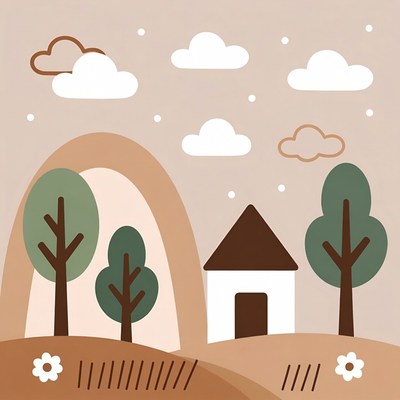 Cozy House Under Rainbow Illustration