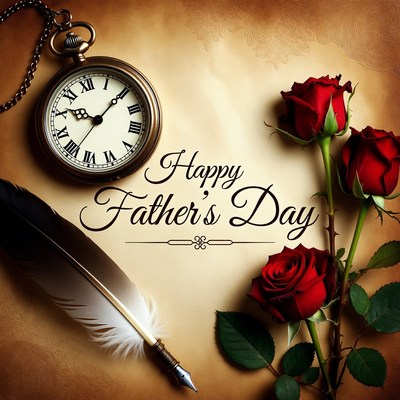 Happy Father's Day with Pocket Watch and Roses