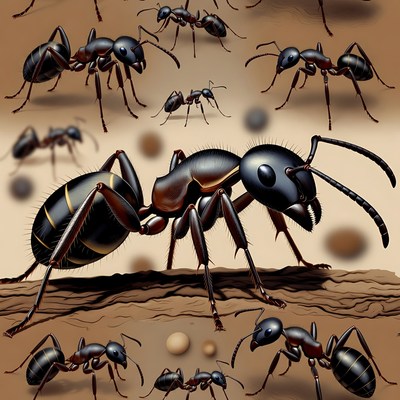 Black ants on brown background