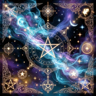 Mystical Pentagram with Occult Symbols