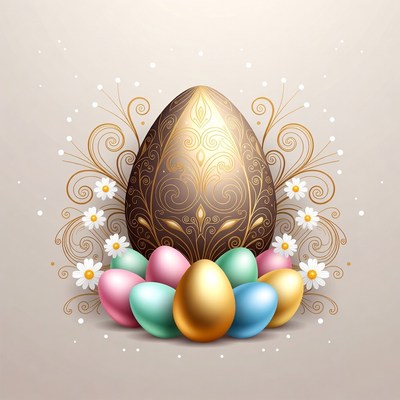 Golden Easter Egg with Colored Eggs