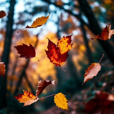 Falling Autumn Leaves in Forest