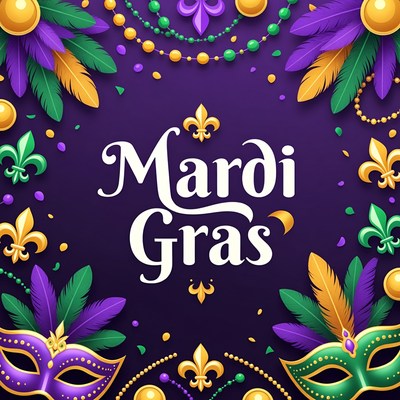 Mardi Gras Illustration with Beads and Masks