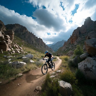 Man mountain biking rocky trail