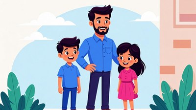 Father with young son and daughter