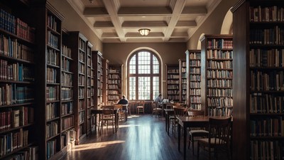 People studying in grand library
