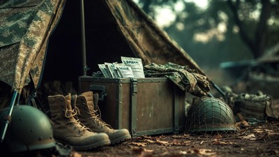 Military Gear by Camouflage Tent