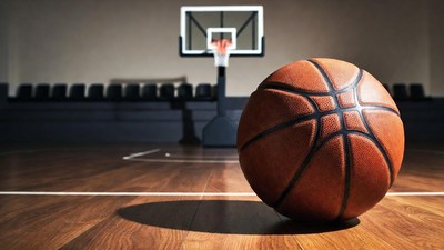 Basketball on Gym Floor