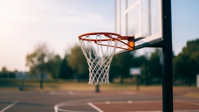 Basketball hoop on outdoor court