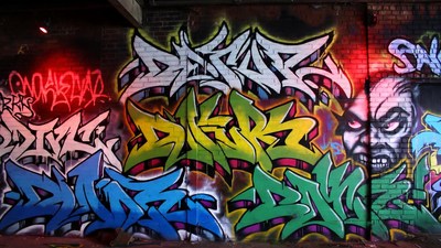 Colorful Graffiti Wall with Skull