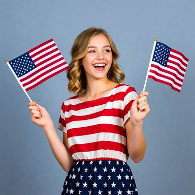 Girl holding American flags