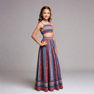 Girl in colorful patterned dress