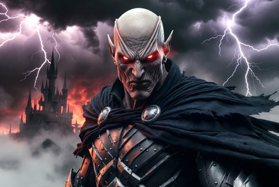 Bald vampire lord with red eyes