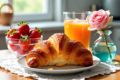 Croissant with Strawberries and Orange Juice