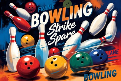 Vintage Bowling Strike Spare Illustration