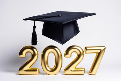 Graduation Cap with 2027 Golden Numbers