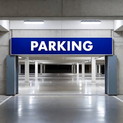 Empty Parking Garage Entrance Sign