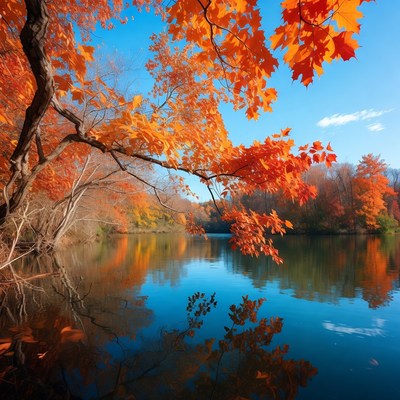 Autumn Maple Trees Reflecting in Lake