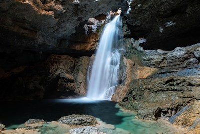 Waterfall cascading in cave