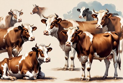Group of Holstein Cows Illustration