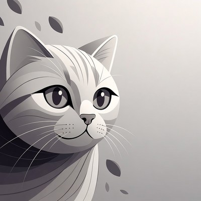 Gray Cat with Falling Leaves