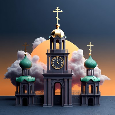 Orthodox Church with Clock Tower at Sunset