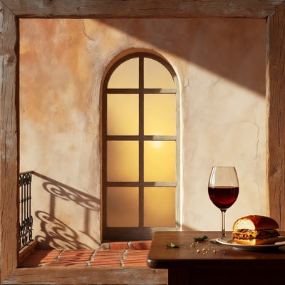 Red Wine and Burger by Window
