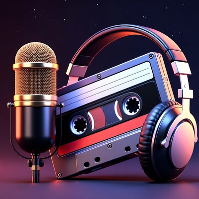 Microphone, Cassette Tape, Headphones