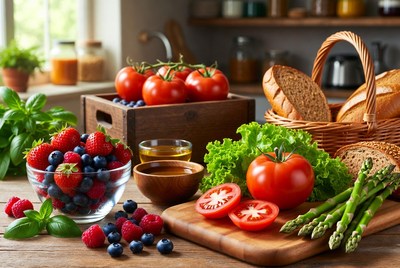 Fresh Fruits Vegetables Kitchen Table