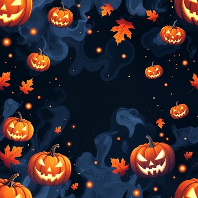 Halloween Jack-o-Lanterns with Smoke and Leaves