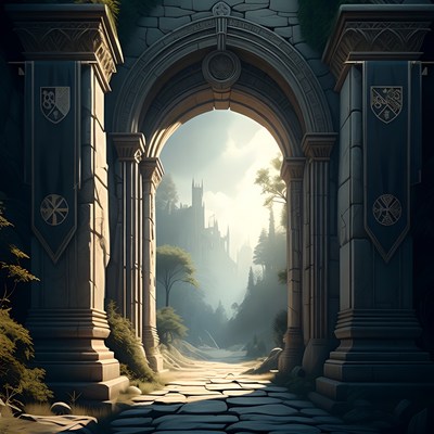 Medieval Stone Archway to Misty Castle