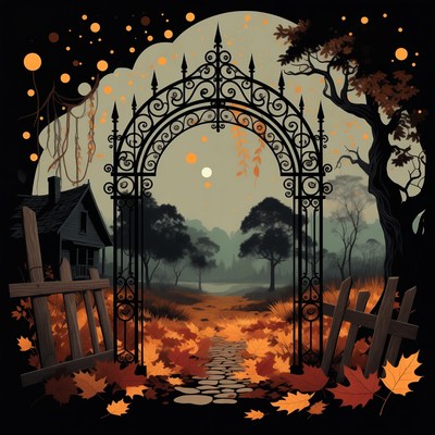 Haunted Iron Gate in Autumn Forest