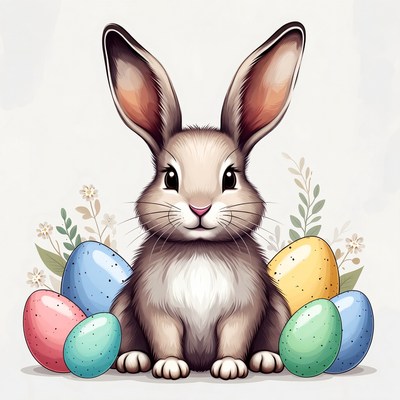 Cute Bunny with Easter Eggs