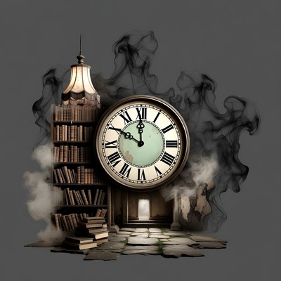 Vintage Clock with Books and Smoke