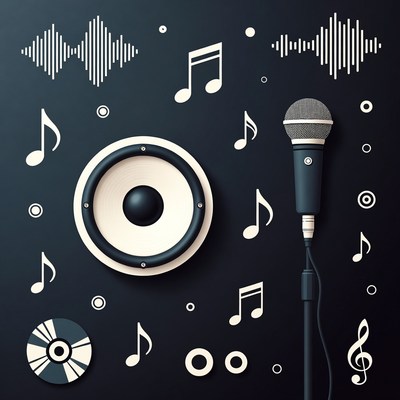 Music Icons on Black Background