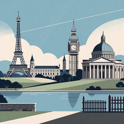 Eiffel Tower Big Ben Pantheon Illustration